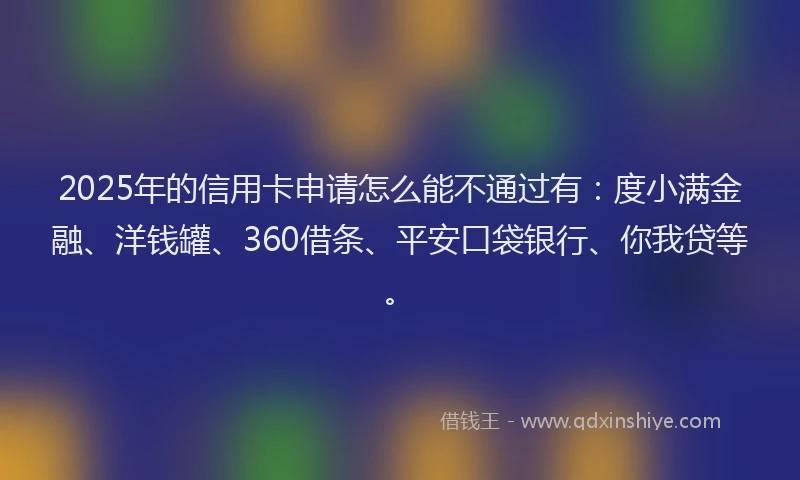 2025年的信用卡申请怎么能不通过有：度小满金融、洋钱罐、360借条、平安口袋银行、你我贷等。