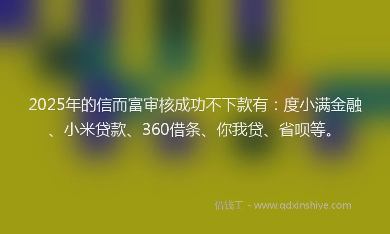 2025年的信而富审核成功不下款有：度小满金融、小米贷款、360借条、你我贷、省呗等。