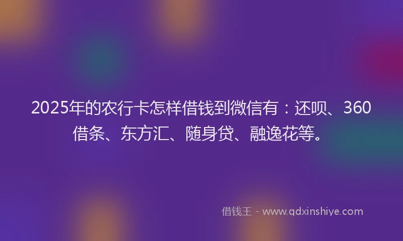 2025年的农行卡怎样借钱到微信有：还呗、360借条、东方汇、随身贷、融逸花等。