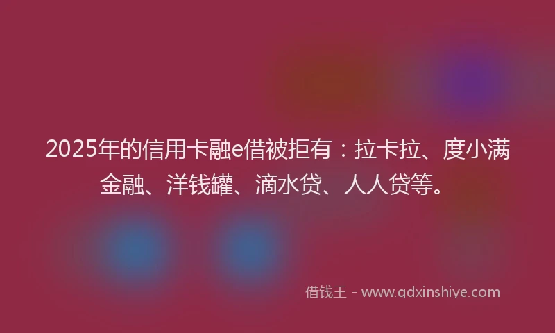 2025年的信用卡融e借被拒有：拉卡拉、度小满金融、洋钱罐、滴水贷、人人贷等。