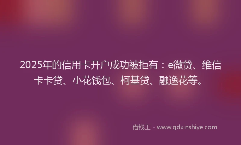 2025年的信用卡开户成功被拒有：e微贷、维信卡卡贷、小花钱包、柯基贷、融逸花等。
