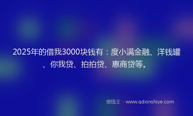 2025年的借我3000块钱有：度小满金融、洋钱罐、你我贷、拍拍贷、惠商贷等。