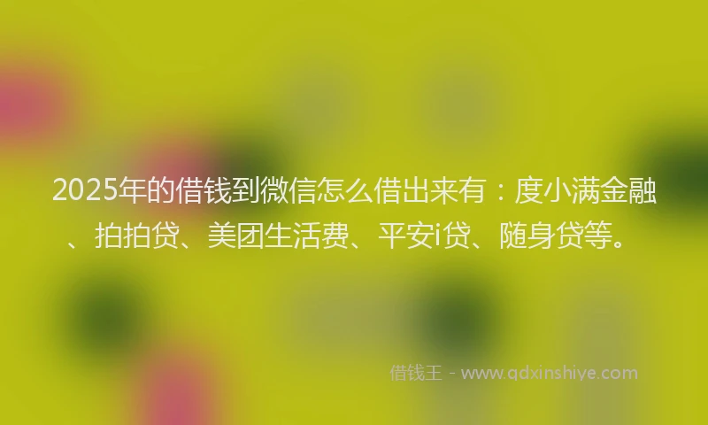 2025年的借钱到微信怎么借出来有：度小满金融、拍拍贷、美团生活费、平安i贷、随身贷等。