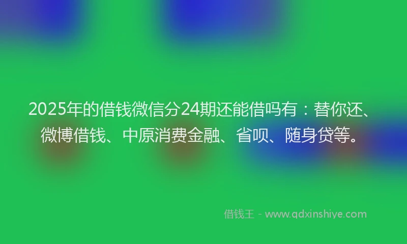 2025年的借钱微信分24期还能借吗有：替你还、微博借钱、中原消费金融、省呗、随身贷等。