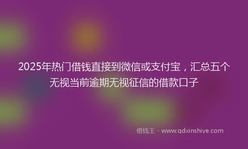 2025年热门借钱直接到微信或支付宝，汇总五个无视当前逾期无视征信的借款口子