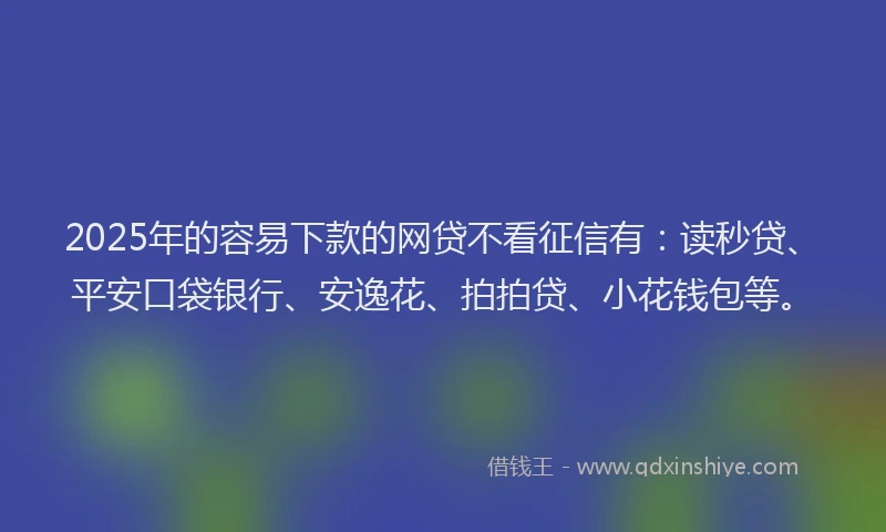 2025年的容易下款的网贷不看征信有：读秒贷、平安口袋银行、安逸花、拍拍贷、小花钱包等。