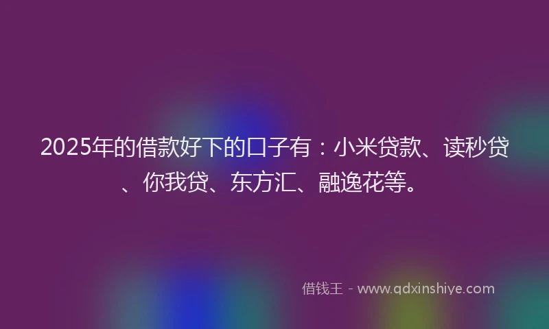 2025年的借款好下的口子有：小米贷款、读秒贷、你我贷、东方汇、融逸花等。