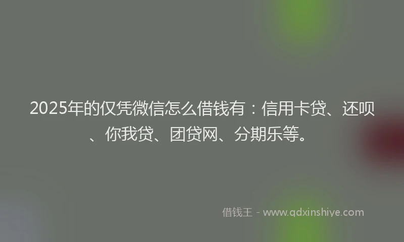 2025年的仅凭微信怎么借钱有：信用卡贷、还呗、你我贷、团贷网、分期乐等。