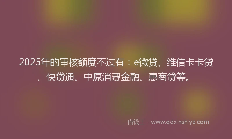 2025年的审核额度不过有：e微贷、维信卡卡贷、快贷通、中原消费金融、惠商贷等。