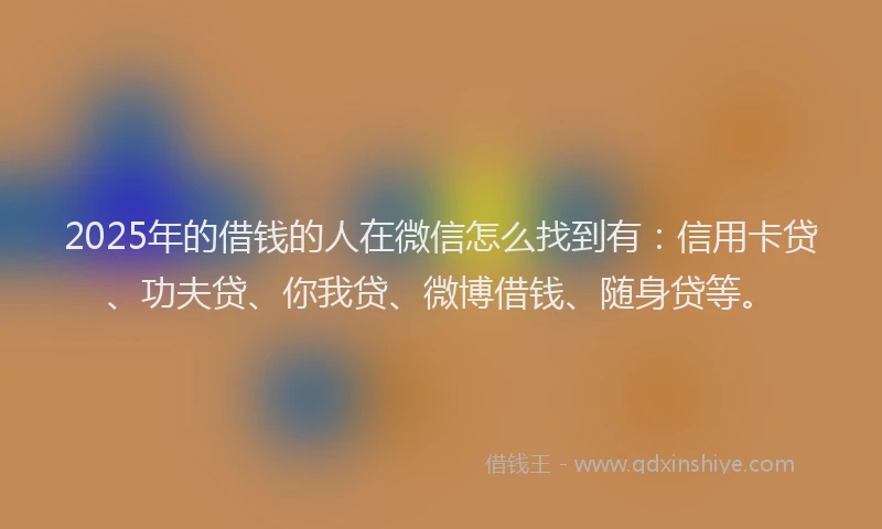 2025年的借钱的人在微信怎么找到有：信用卡贷、功夫贷、你我贷、微博借钱、随身贷等。