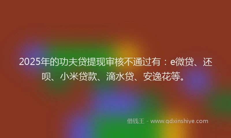 2025年的功夫贷提现审核不通过有：e微贷、还呗、小米贷款、滴水贷、安逸花等。