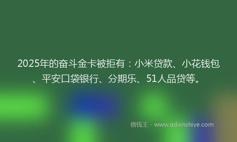 2025年的奋斗金卡被拒有：小米贷款、小花钱包、平安口袋银行、分期乐、51人品贷等。