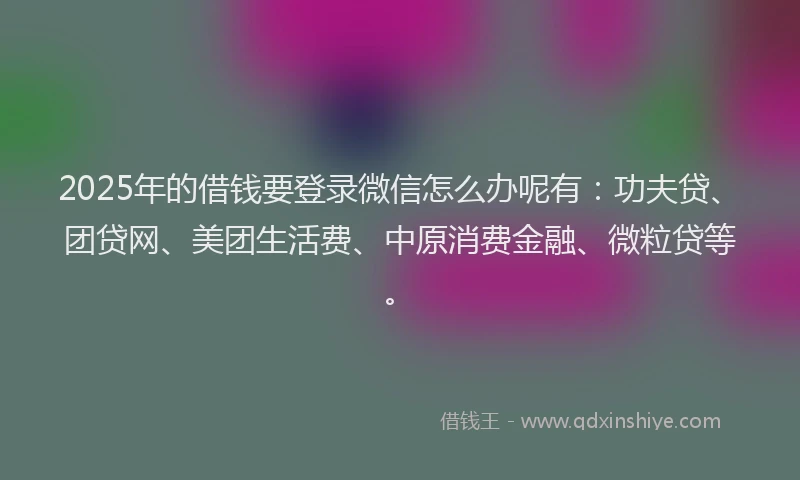 2025年的借钱要登录微信怎么办呢有：功夫贷、团贷网、美团生活费、中原消费金融、微粒贷等。