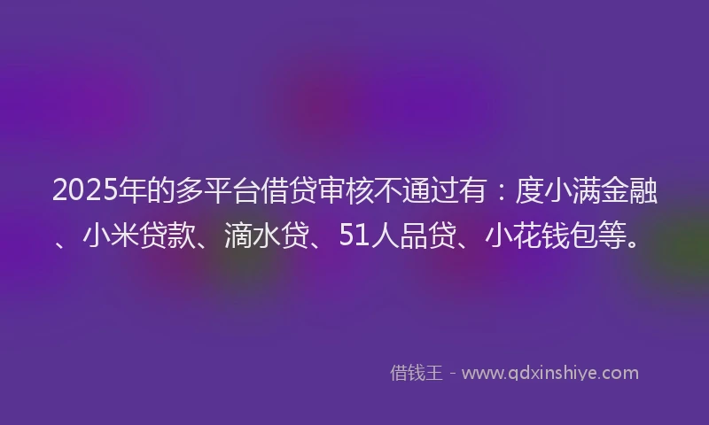 2025年的多平台借贷审核不通过有：度小满金融、小米贷款、滴水贷、51人品贷、小花钱包等。