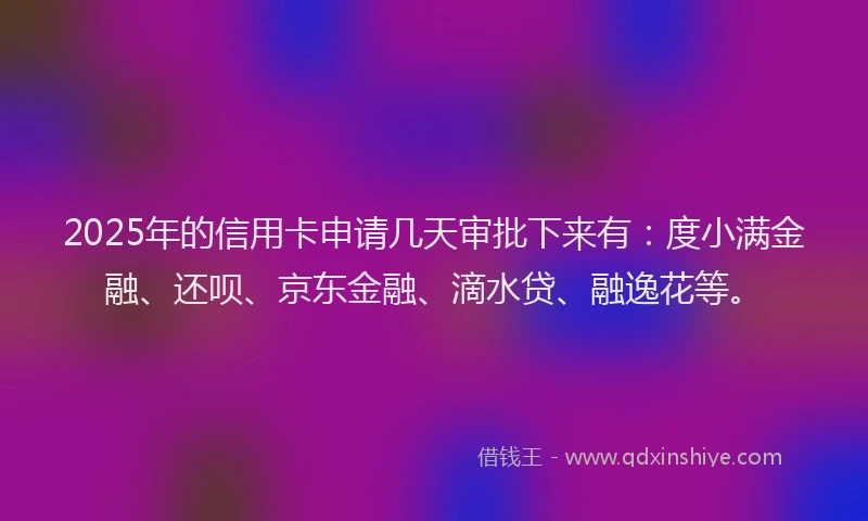 2025年的信用卡申请几天审批下来有：度小满金融、还呗、京东金融、滴水贷、融逸花等。