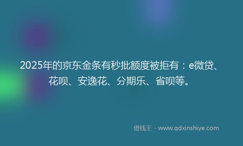 2025年的京东金条有秒批额度被拒有：e微贷、花呗、安逸花、分期乐、省呗等。