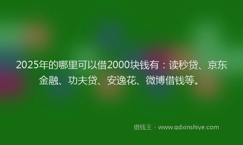 2025年的哪里可以借2000块钱有：读秒贷、京东金融、功夫贷、安逸花、微博借钱等。