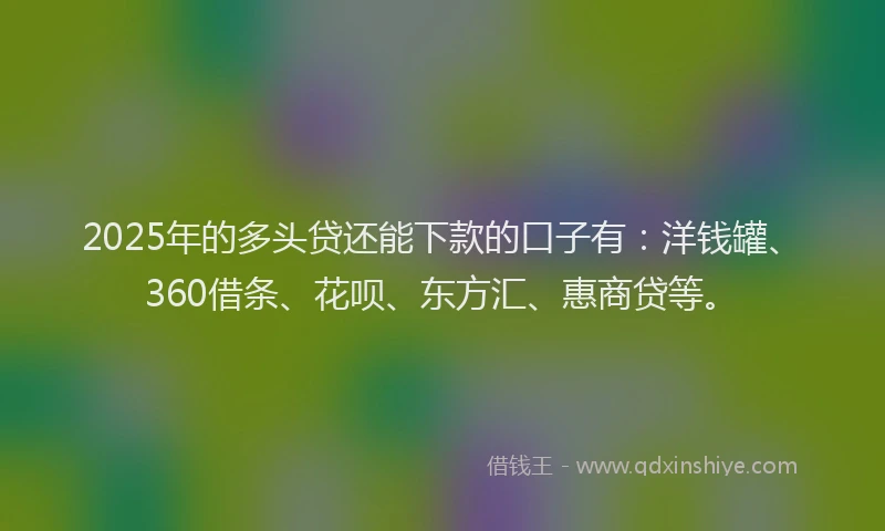 2025年的多头贷还能下款的口子有：洋钱罐、360借条、花呗、东方汇、惠商贷等。