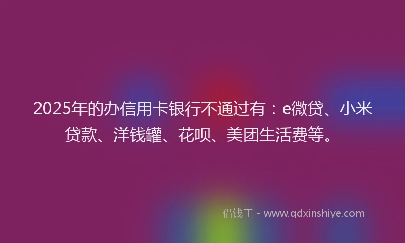 2025年的办信用卡银行不通过有：e微贷、小米贷款、洋钱罐、花呗、美团生活费等。