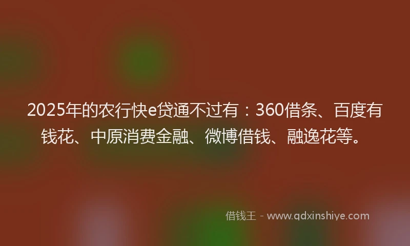 2025年的农行快e贷通不过有:360借条、百度有钱花、中原消费金融、微博借钱、融逸花等。