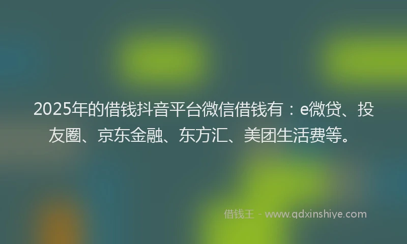 2025年的借钱抖音平台微信借钱有：e微贷、投友圈、京东金融、东方汇、美团生活费等。