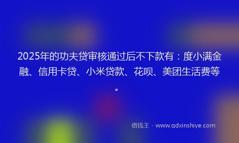 2025年的功夫贷审核通过后不下款有：度小满金融、信用卡贷、小米贷款、花呗、美团生活费等。
