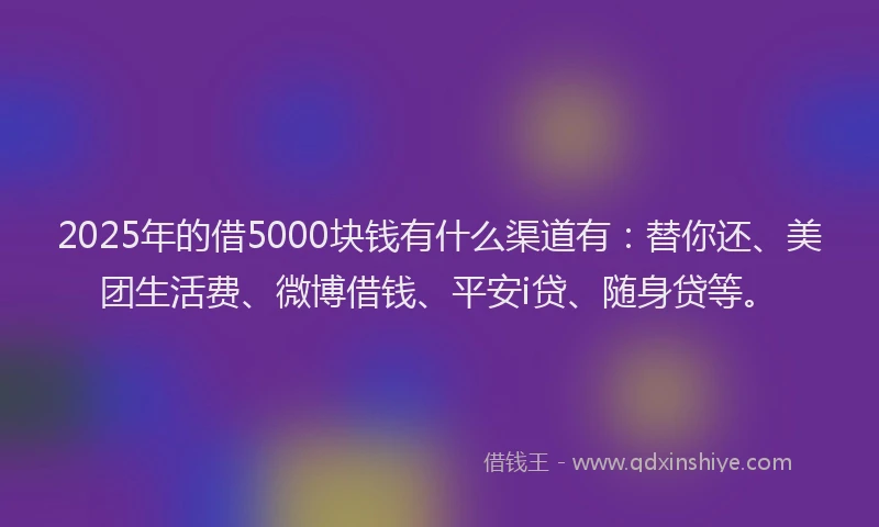2025年的借5000块钱有什么渠道有：替你还、美团生活费、微博借钱、平安i贷、随身贷等。