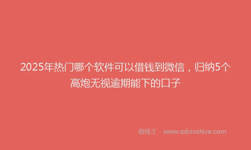 2025年热门哪个软件可以借钱到微信，归纳5个高炮无视逾期能下的口子