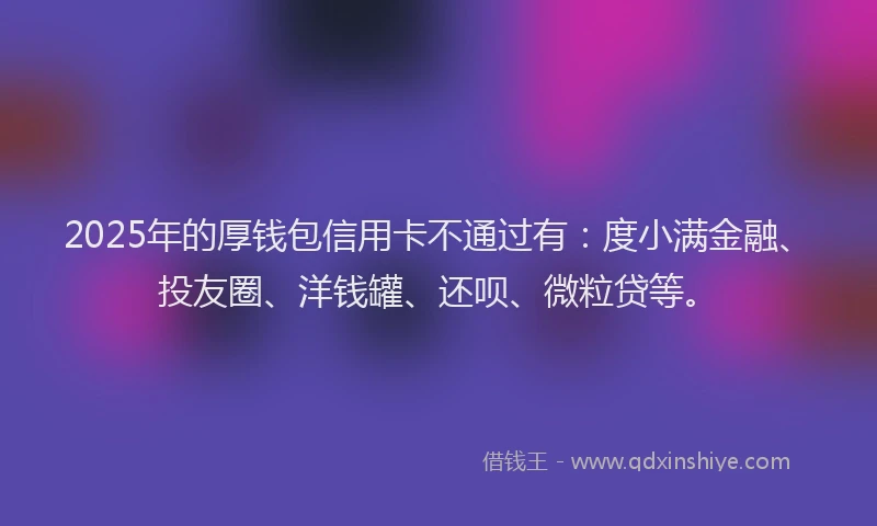 2025年的厚钱包信用卡不通过有：度小满金融、投友圈、洋钱罐、还呗、微粒贷等。