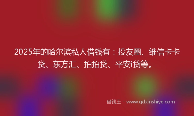 2025年的哈尔滨私人借钱有：投友圈、维信卡卡贷、东方汇、拍拍贷、平安i贷等。