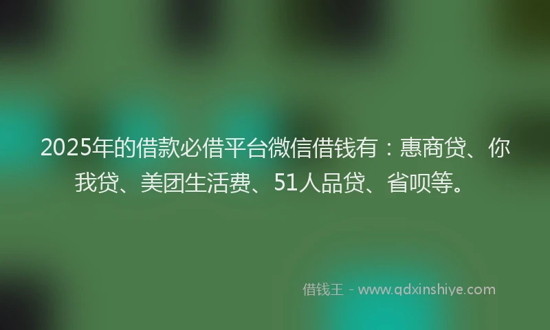 2025年的借款必借平台微信借钱有：惠商贷、你我贷、美团生活费、51人品贷、省呗等。