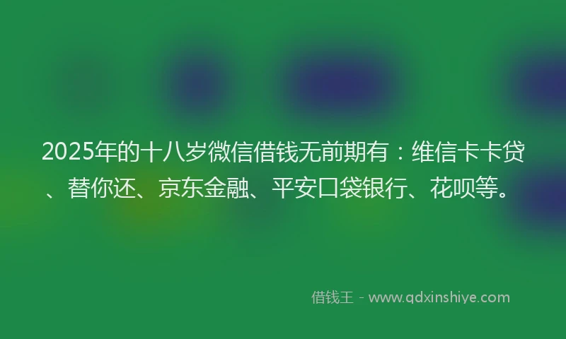 2025年的十八岁微信借钱无前期有：维信卡卡贷、替你还、京东金融、平安口袋银行、花呗等。