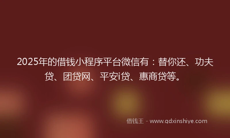 2025年的借钱小程序平台微信有：替你还、功夫贷、团贷网、平安i贷、惠商贷等。