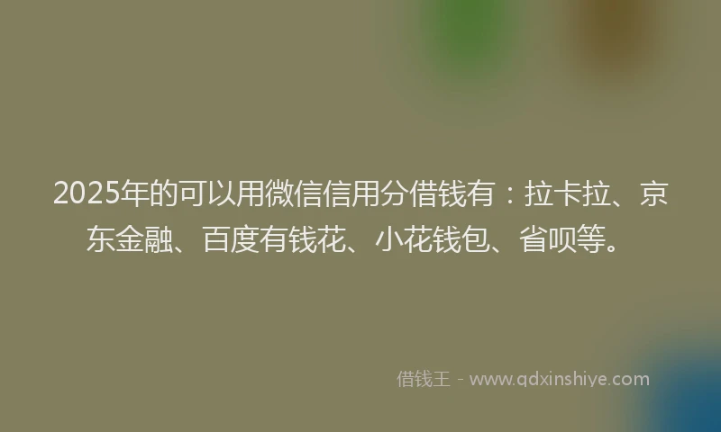 2025年的可以用微信信用分借钱有：拉卡拉、京东金融、百度有钱花、小花钱包、省呗等。