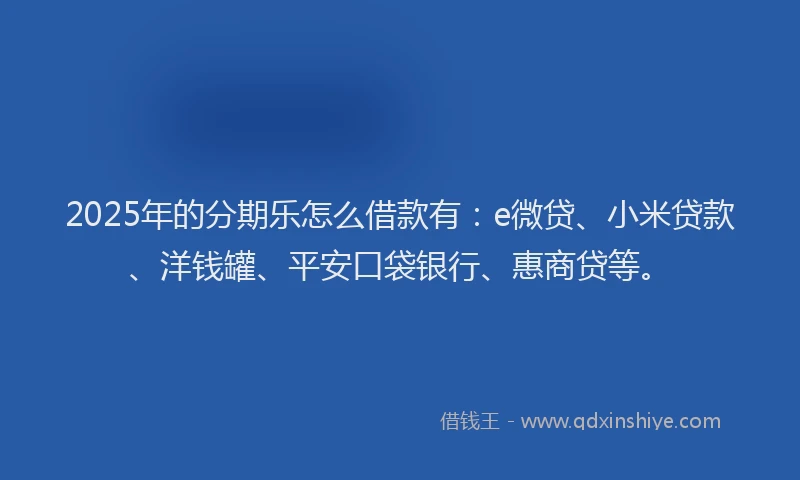 2025年的分期乐怎么借款有：e微贷、小米贷款、洋钱罐、平安口袋银行、惠商贷等。