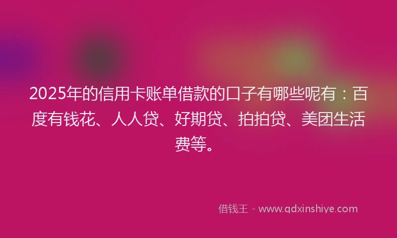 2025年的信用卡账单借款的口子有哪些呢有：百度有钱花、人人贷、好期贷、拍拍贷、美团生活费等。