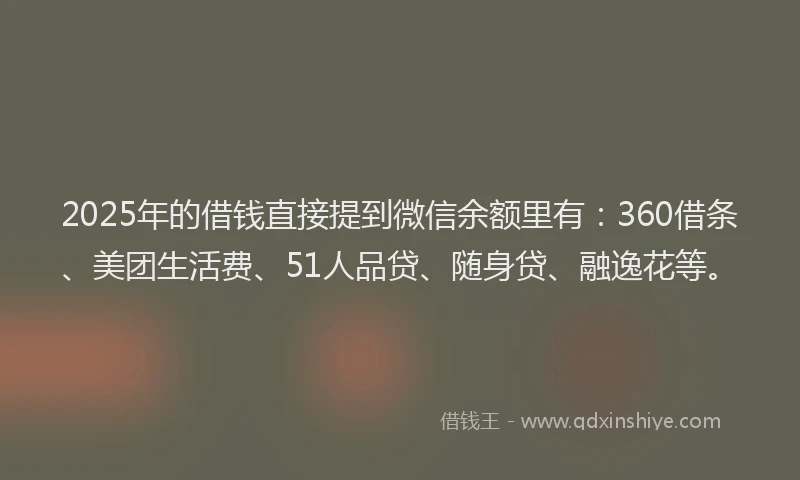 2025年的借钱直接提到微信余额里有：360借条、美团生活费、51人品贷、随身贷、融逸花等。