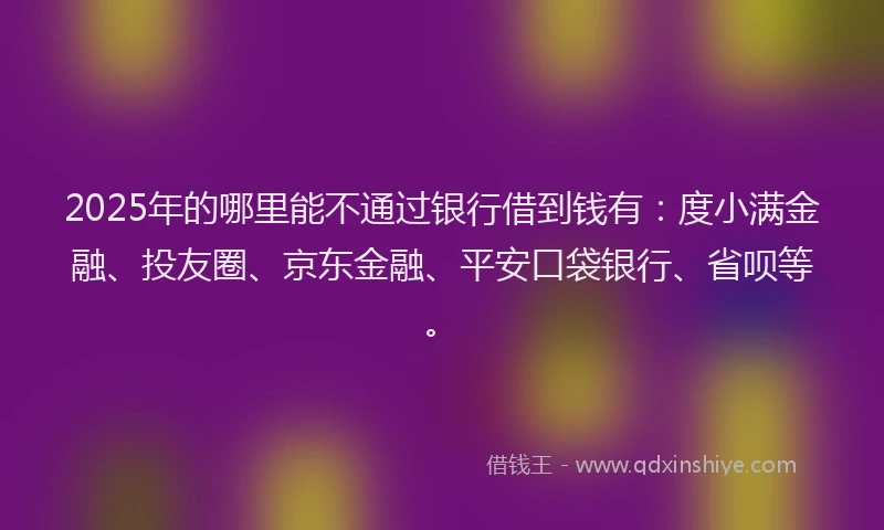 2025年的哪里能不通过银行借到钱有：度小满金融、投友圈、京东金融、平安口袋银行、省呗等。