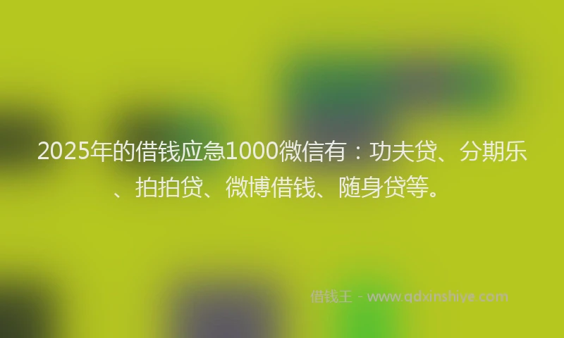 2025年的借钱应急1000微信有：功夫贷、分期乐、拍拍贷、微博借钱、随身贷等。