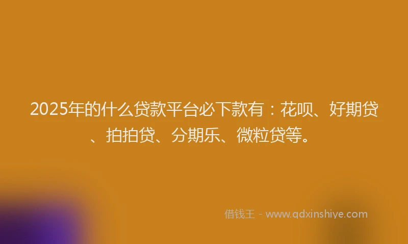 2025年的什么贷款平台必下款有：花呗、好期贷、拍拍贷、分期乐、微粒贷等。