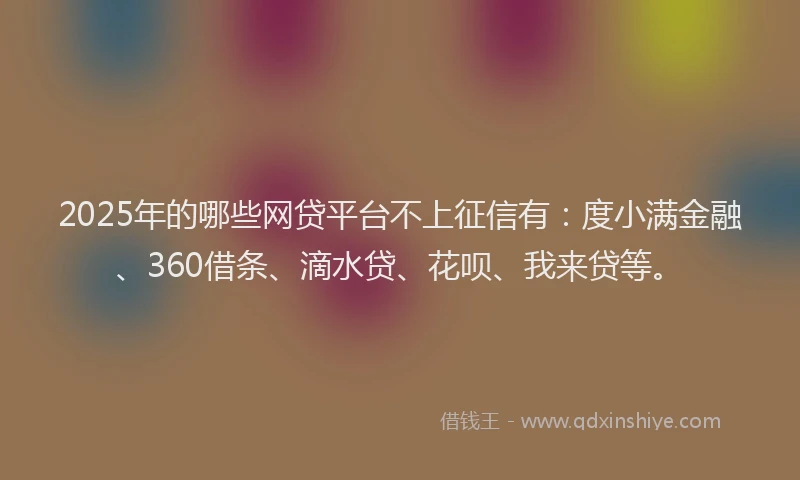 2025年的哪些网贷平台不上征信有：度小满金融、360借条、滴水贷、花呗、我来贷等。