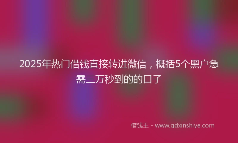 2025年热门借钱直接转进微信，概括5个黑户急需三万秒到的的口子