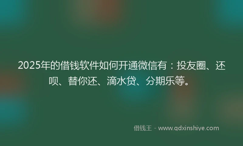 2025年的借钱软件如何开通微信有：投友圈、还呗、替你还、滴水贷、分期乐等。