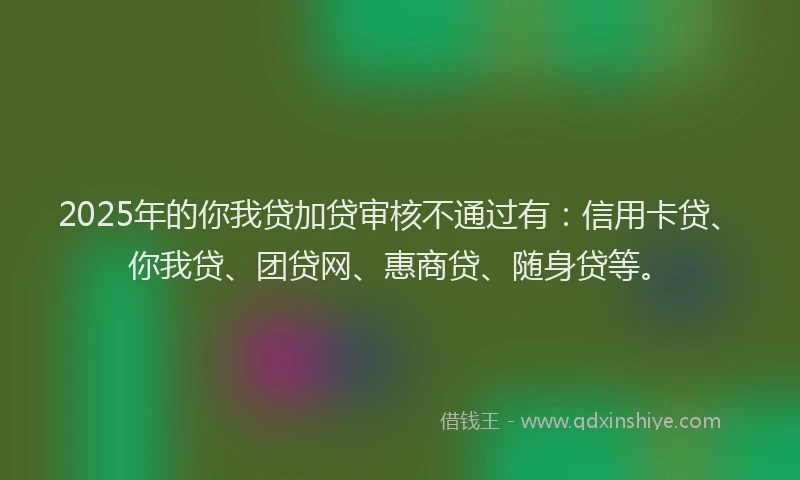 2025年的你我贷加贷审核不通过有：信用卡贷、你我贷、团贷网、惠商贷、随身贷等。