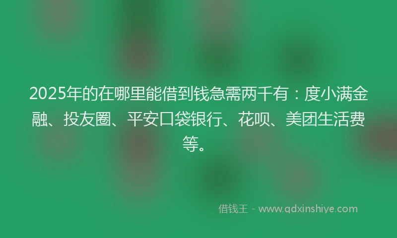2025年的在哪里能借到钱急需两千有：度小满金融、投友圈、平安口袋银行、花呗、美团生活费等。
