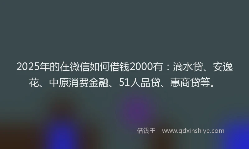 2025年的在微信如何借钱2000有：滴水贷、安逸花、中原消费金融、51人品贷、惠商贷等。