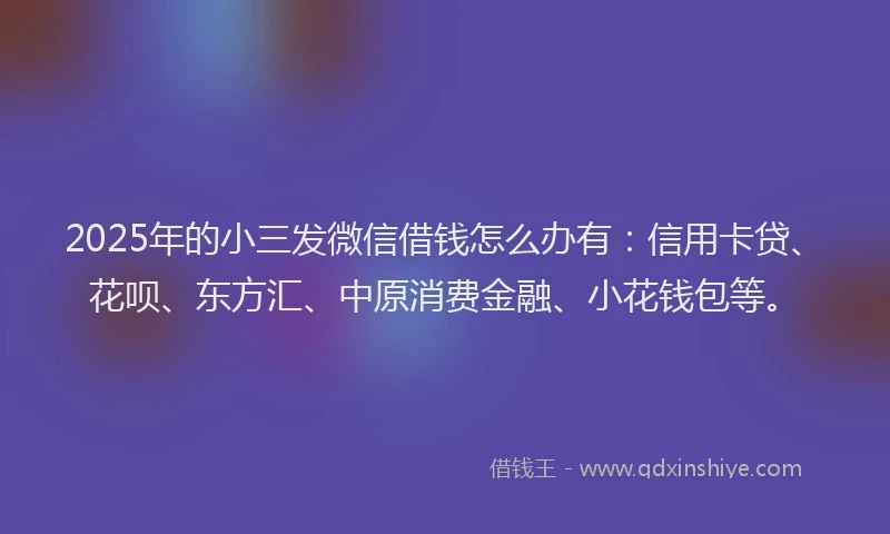 2025年的小三发微信借钱怎么办有：信用卡贷、花呗、东方汇、中原消费金融、小花钱包等。