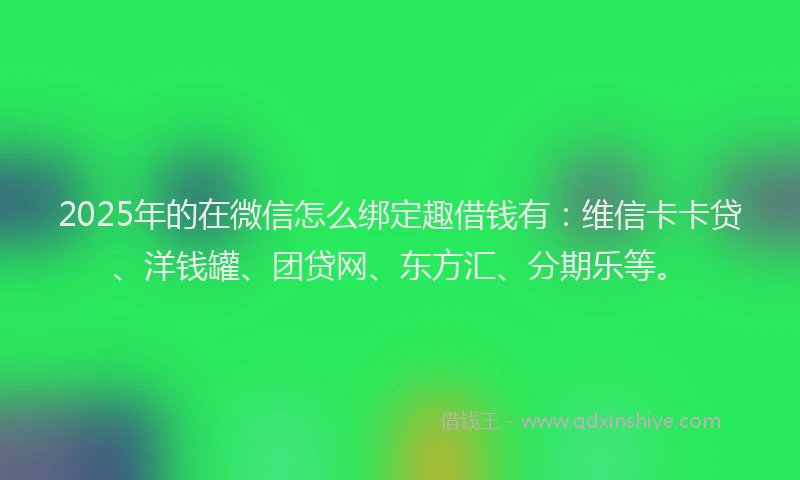 2025年的在微信怎么绑定趣借钱有：维信卡卡贷、洋钱罐、团贷网、东方汇、分期乐等。