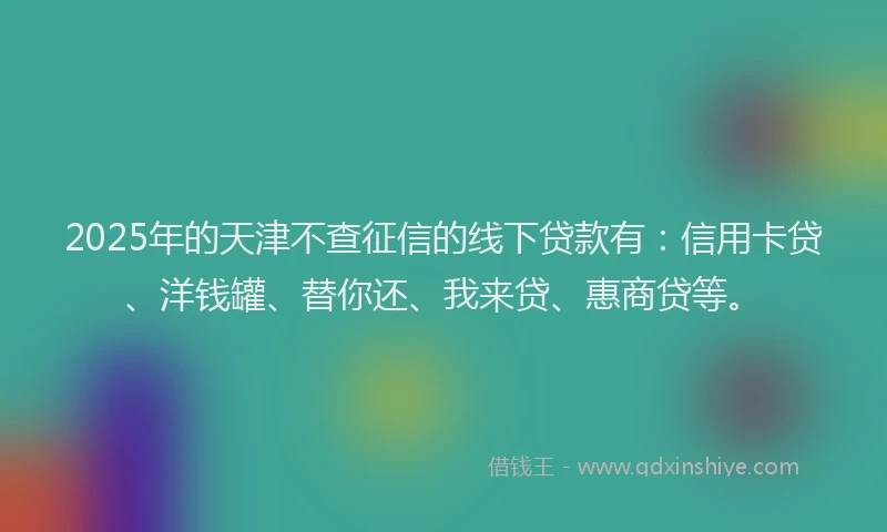 2025年的天津不查征信的线下贷款有：信用卡贷、洋钱罐、替你还、我来贷、惠商贷等。