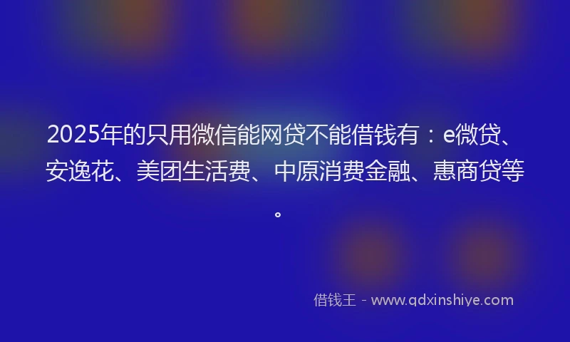 2025年的只用微信能网贷不能借钱有：e微贷、安逸花、美团生活费、中原消费金融、惠商贷等。